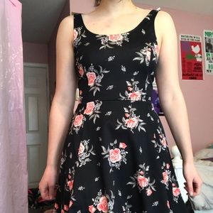 Black Floral Skater Dress